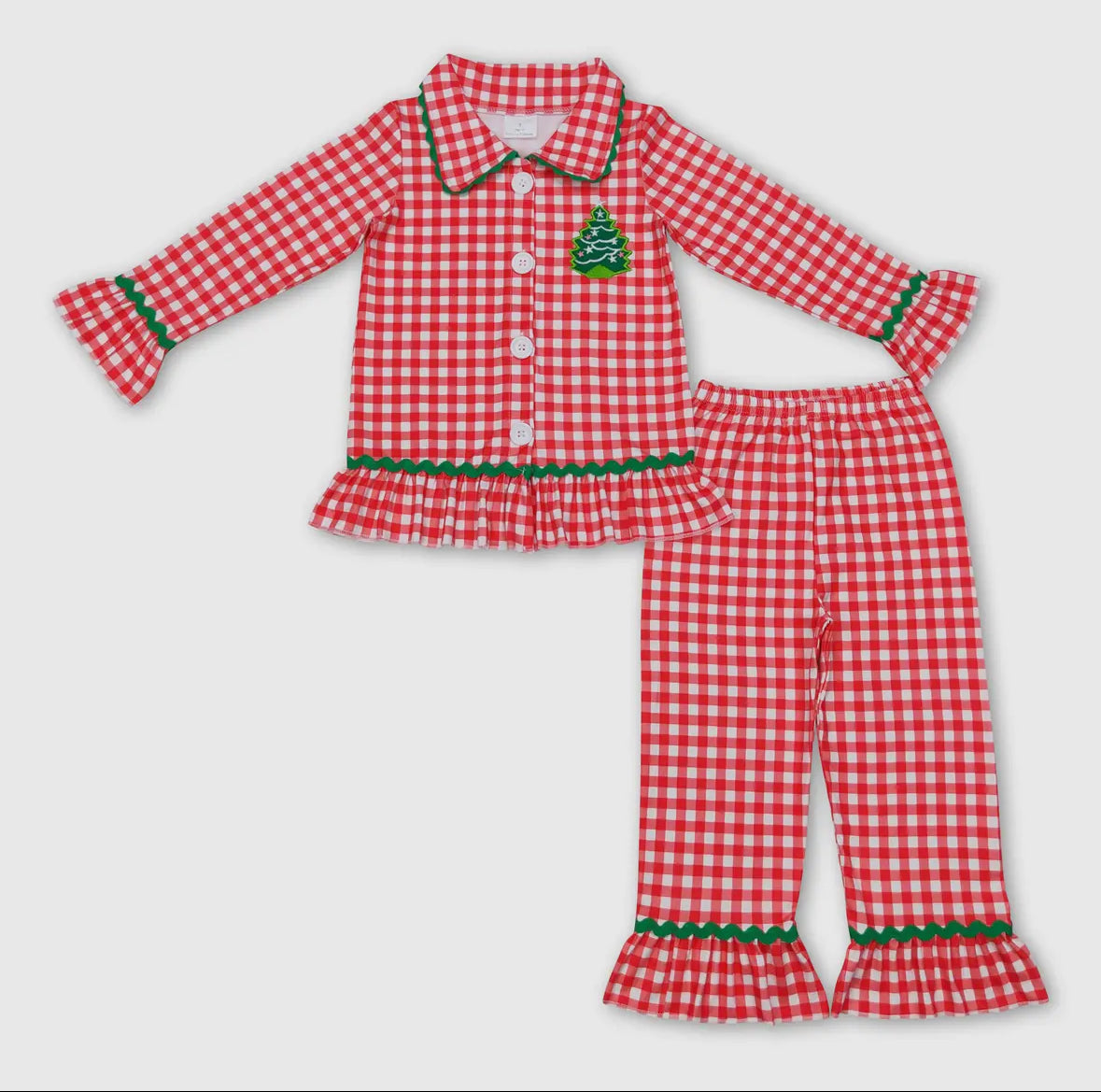 Plaid Christmas Tree Button Down 2 Piece PJ's (BOY & GIRL OPTION)