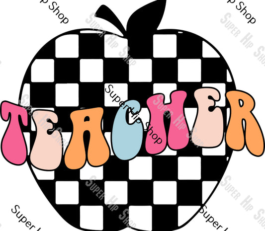 Checkered Apple "Teacher" Tee (Ivory/Cream Tee)