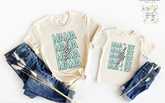 Mama's Boy Lightening Bolt Matching Tee (Choose Tee Color)