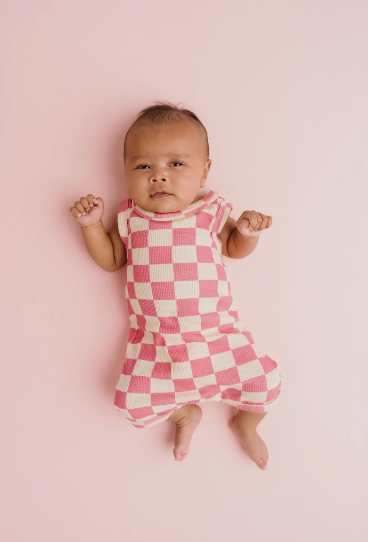 Pink Checkered Bamboo Romper W/ Snaps