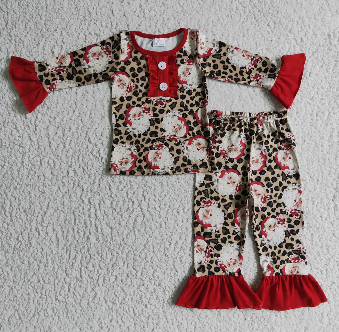 Santa Cheetah 2 Piece Ruffle OR No Ruffle PJ's