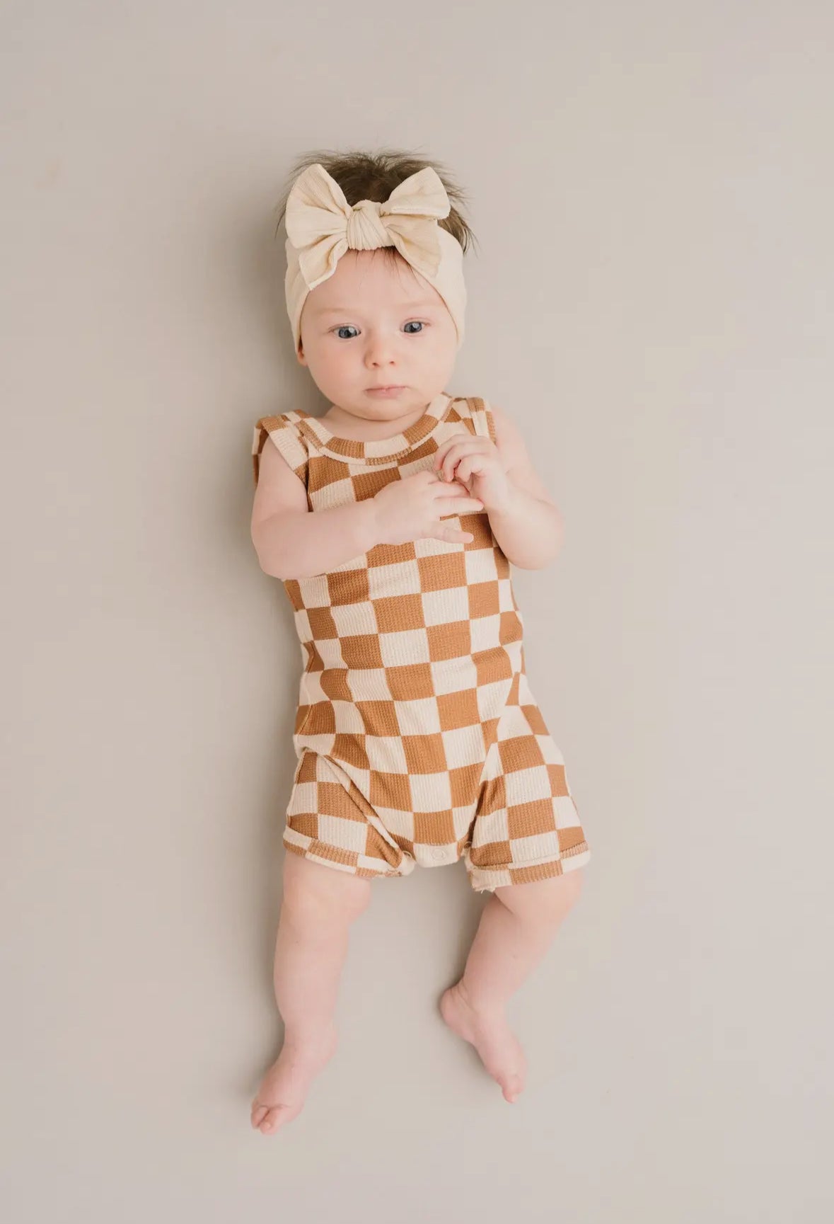 Mustard Checkered Bamboo Romper W/ Snaps