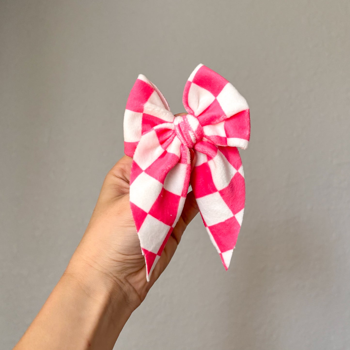 Pink Checkered Velvet Bow