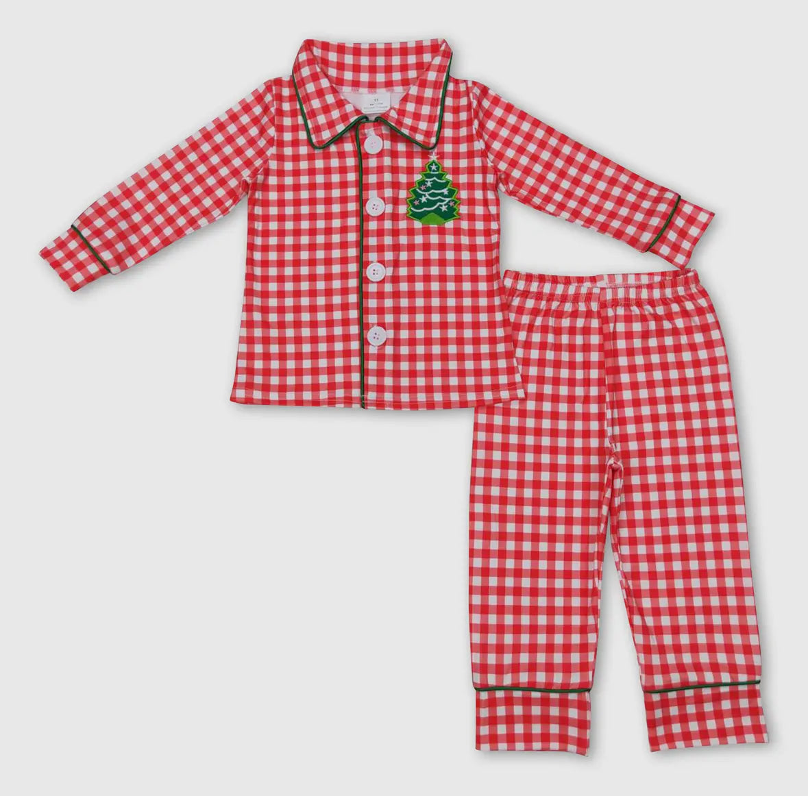 Plaid Christmas Tree Button Down 2 Piece PJ's (BOY & GIRL OPTION)