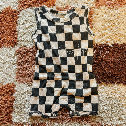 Black Checkered Bamboo Romper W/ Snaps