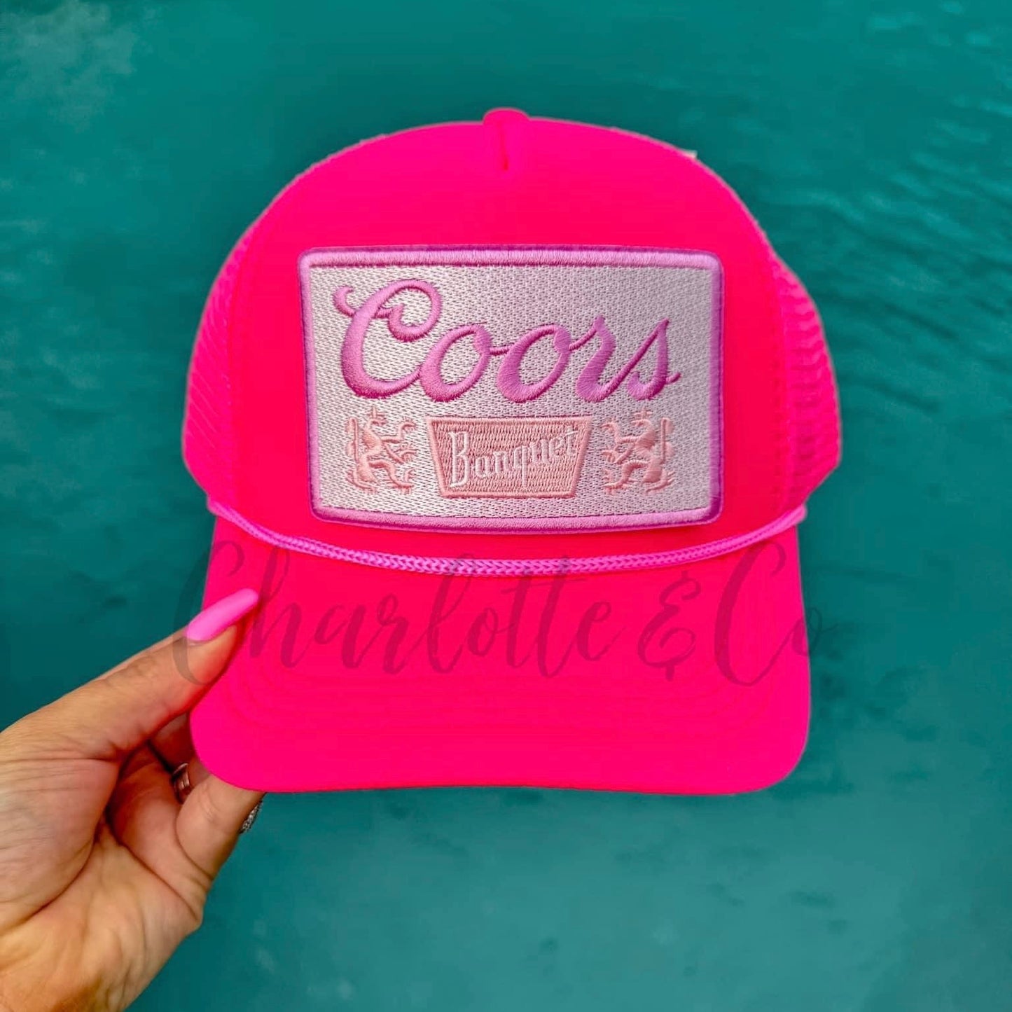 Neon pink coors trucker hat