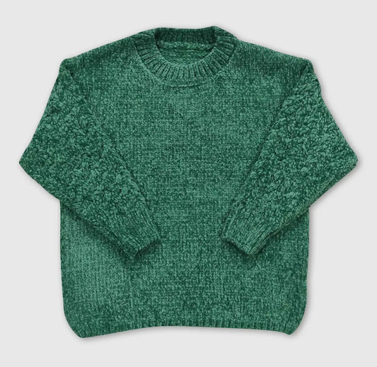 Green Textured Chunky Knit Sweater