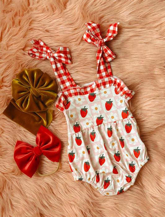 Checkered Strawberry Romper