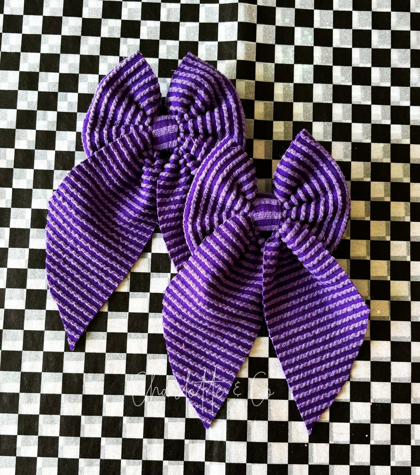 Purple Ribbed Solid Bow