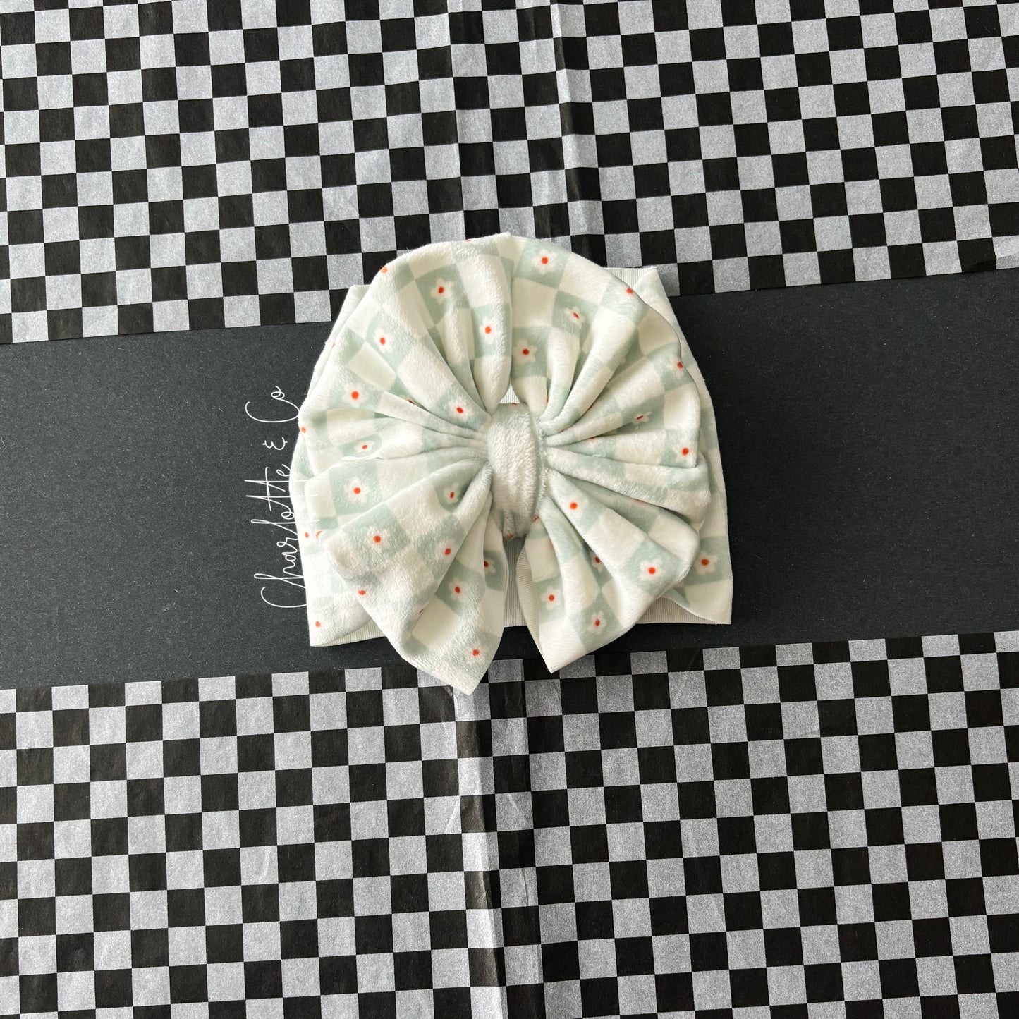 Blue Daisy Velvet Bow