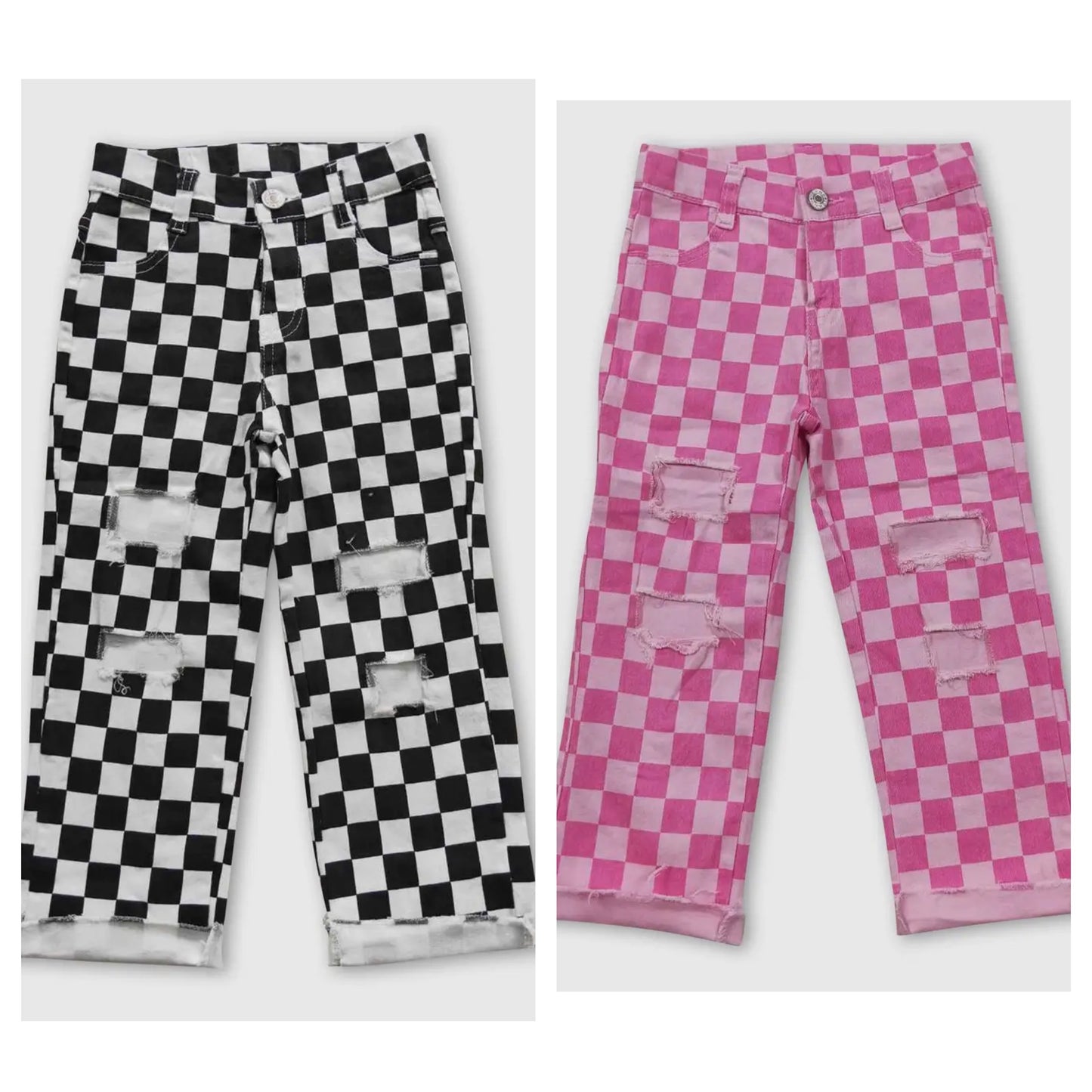 Checkered Ripped Jeans | Multiple Colors