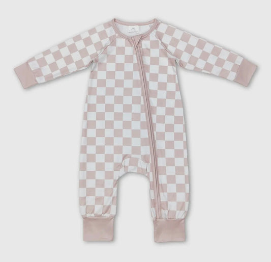 Neutral Checkered Long Sleeve PJ's