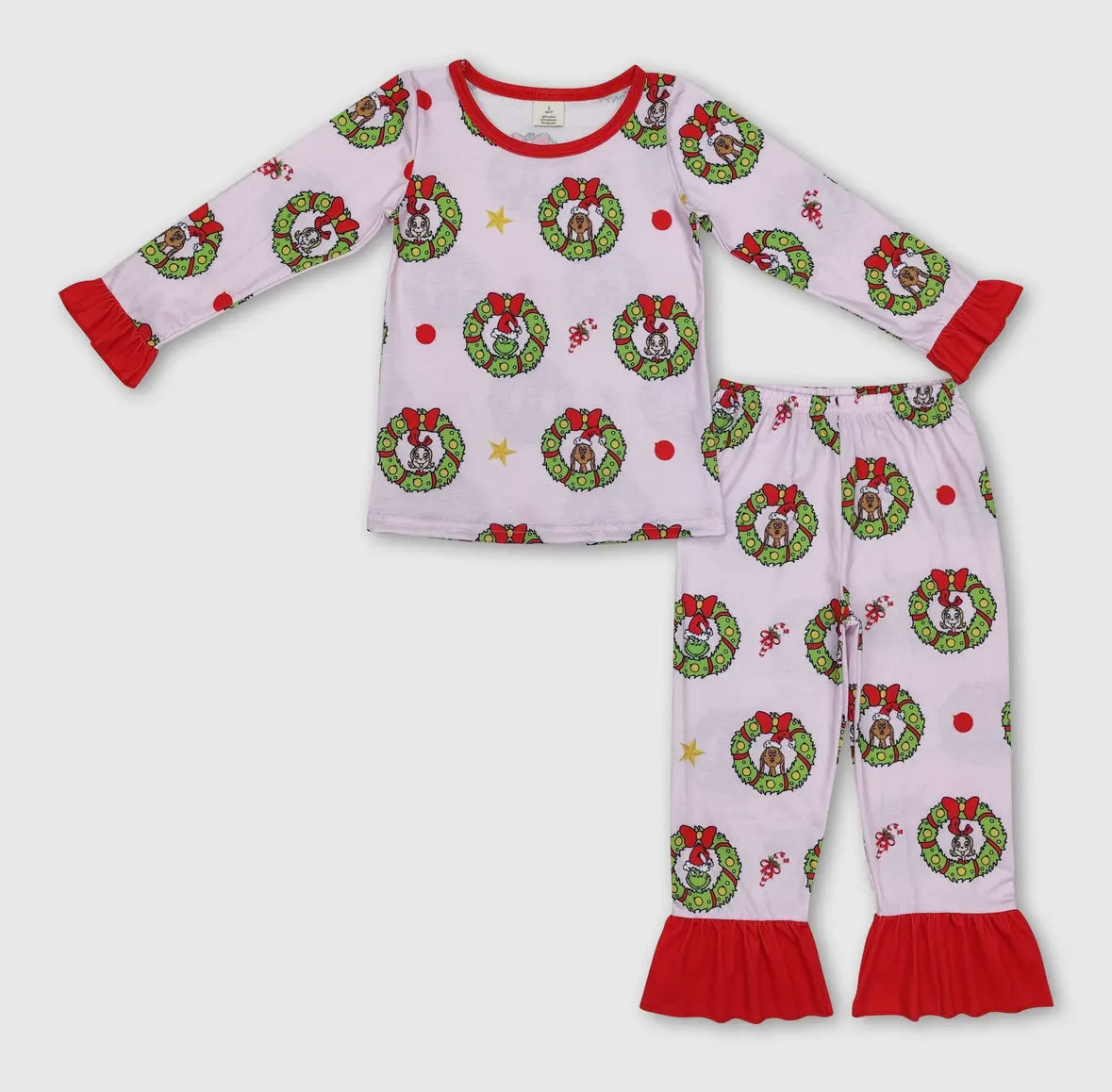 Green Guy Wreaths Ruffle 2 Piece PJ's