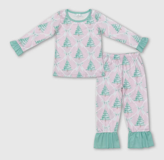 Christmas Tree Bows 2 Piece Ruffle PJ's