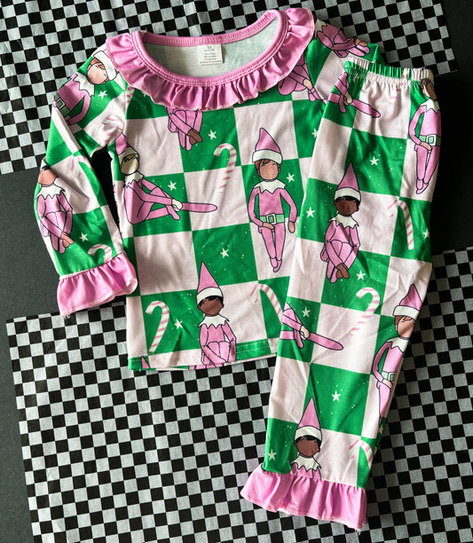 Pink Elf 2 Piece Ruffle PJ's